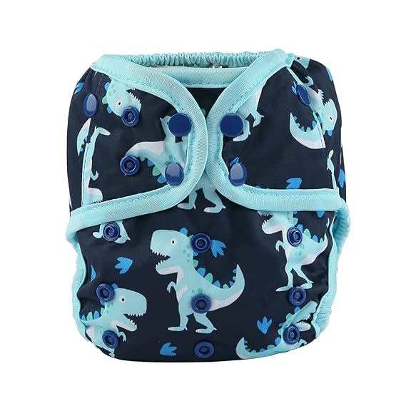 One Size Cloth Diaper Cover Snap With Double Gusset (Baby Dinosaur), One Fit All