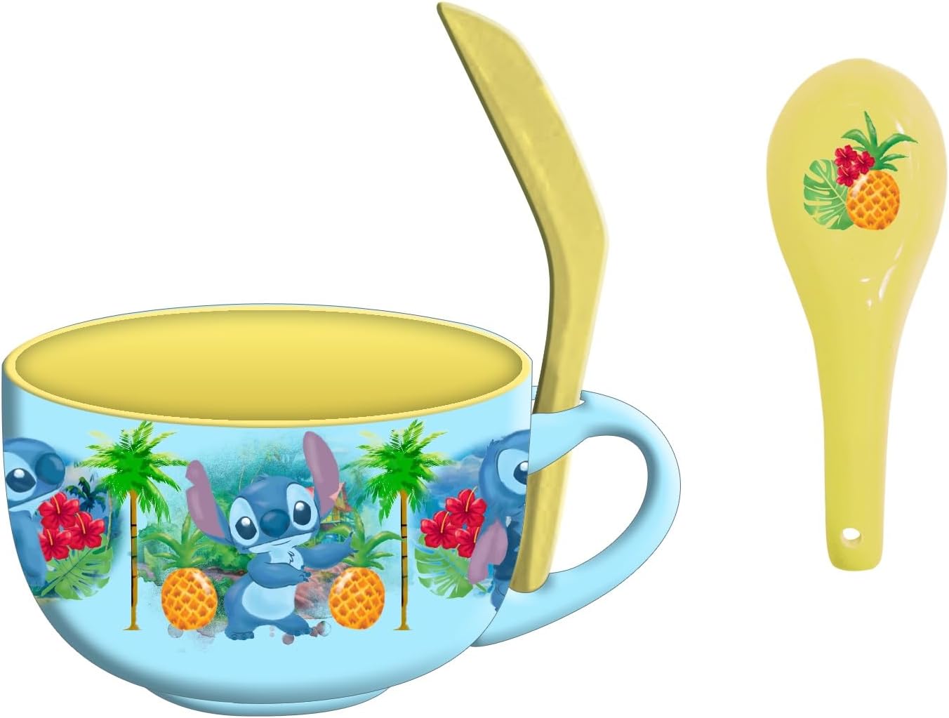 Silver Buffalo Disney Lilo and Stitch Tropical Water Ceramic Soup Mug with Spoon Set, 24 Ounces