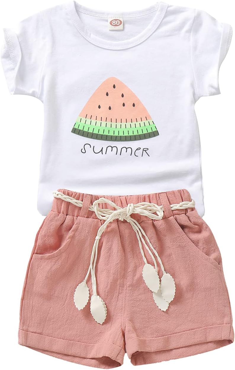 Goodplayer Toddler Baby Girls Summer Clothes Set Kids Watermelon Print T-shirt Short Sets Outfits for 1-4 Years Old