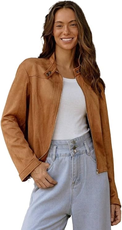 Casual jackets for women Plain Coloured Zipper Front Short Casual Jacket