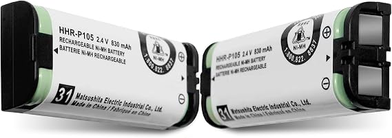 2 Pack HHR-P105 NI-MH Rechargeable Battery for Panasonic 2.4V 830mAh Phone Battery for Cordless Phones