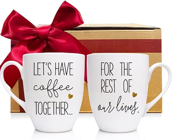 Let's Have Coffee Together Coffee Mug Set - Engagement Wedding Gifts for Couple, Bride and Groom Newlywed Bridal Shower, Anniversary Wedding Gifts for Couple Housewarming Gift Ideas