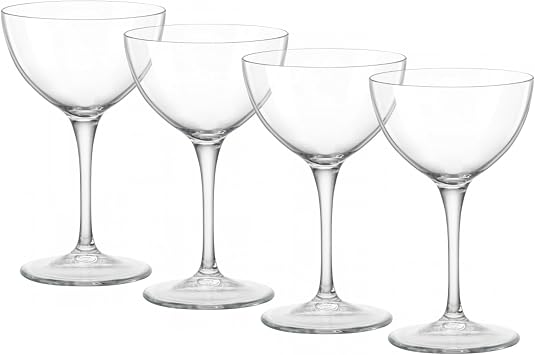 Bormioli Rocco Novecento Stemware, Set Of 4 Martini Glasses, And Cocktail Glass , 8 Oz, Crystal Clear Star Glass, Dishwasher Safe, Made In Italy.