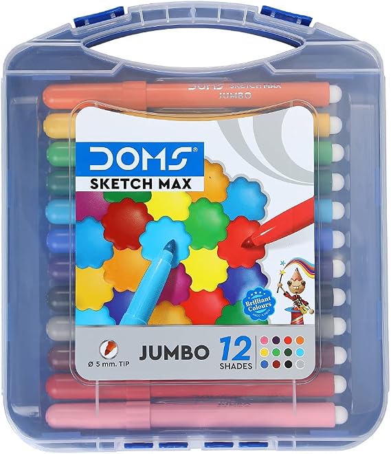Doms 12 Shades 5mm Sketch Max Jumbo Sketch Pen |  With Hard Plastic Transparent Case | Bright & Intense Colors | Non Toxic Colouring Range, Safe For Children | Pack of 2