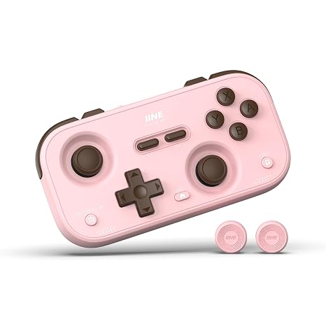 IINE Retro Pocket Game Controller with Hall Effect Joysticks, Switch 1 & 2 Compatible, Wireless Gamepad for Steam Deck, PC, Android, iOS, Customizable D-Pad, Vibration & Motion Control (Berry Choco)