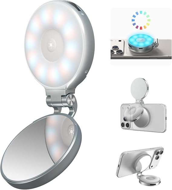 TELESIN 4-in-1 RGB Selfie Light with Mirror for Phone