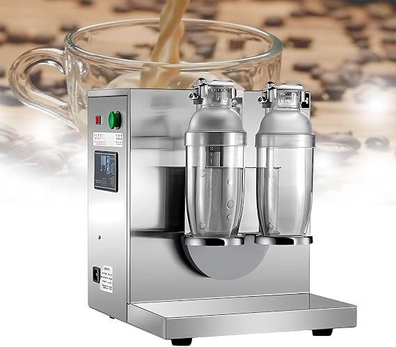 Dual-Head Drink Shaker, Commercial Milkshake Mixer with Stainless Steel Cups, 360 Rotating Mixer, Fast Drink Preparation for Boba Tea Shops
