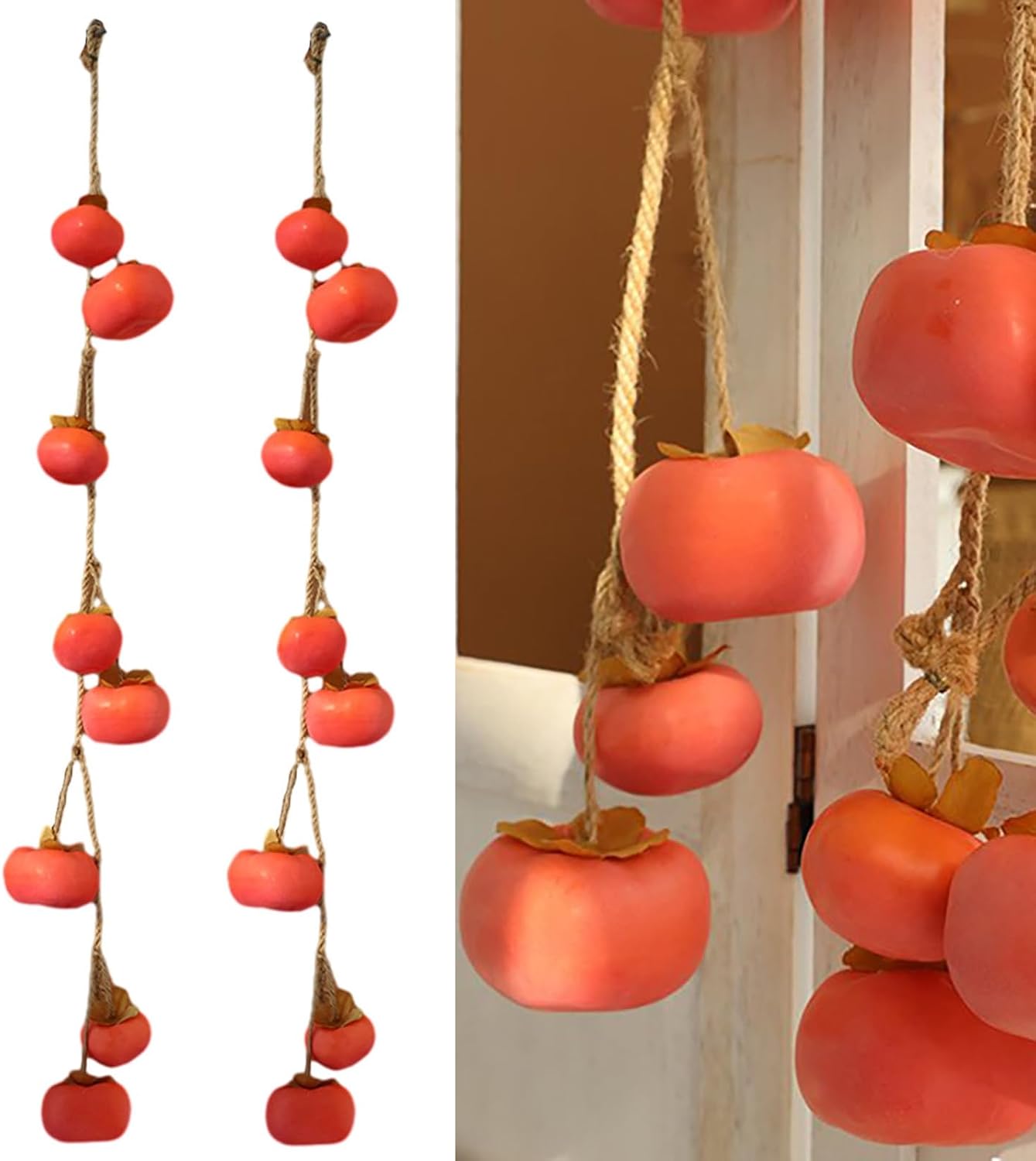 2 Pack Simulation Persimmon String Ornaments,Artificial Fruit Garland Fall Hanging Decoration for New Year Thanksgiving Party Farm Home Kitchen Desktop Wall Decoration Props