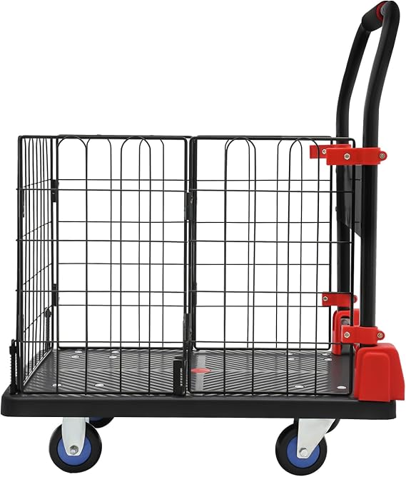 Platform Truck Cart, Heavy Duty Hand Truck with Cage, Multi-Purpose Foldable Dolly Hand Truck Cage Cart, 330lbs Capacity Grocery Truck for Groceries, Garage Loading and Storage