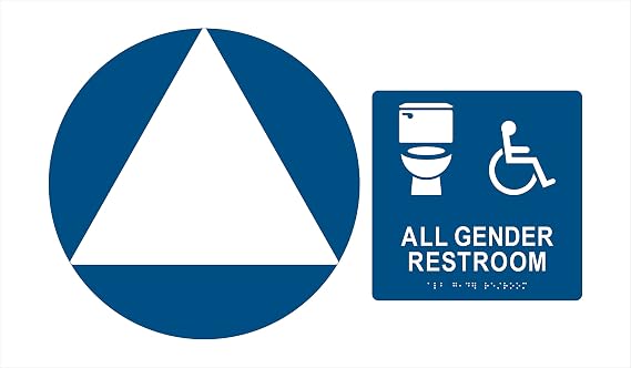 SignOptima ADA Compliant ALL GENDER RESTROOM Sign Bundle - Door and Wall Sign Tactile with Braille II Blue