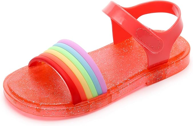 Girls Sandals for Toddler Girls Princess Dress Jelly Shoes Kids Flats Costume Soft Unisex-Child Boys Rainbow Water Rubber Sole Open Toe Beach Summer Mary Jane