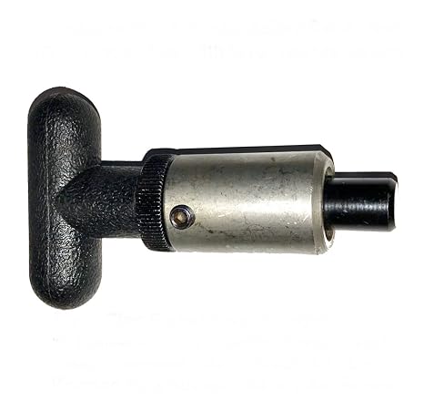 SBDs Pull Pin - 1" Diameter x 1-1/2" Length Weld-On Steel Barrel || 1/2" Diameter Steel Spring-Loaded Zinc Plated Plunger || Black Plastic T-Handle 2-1/4" Width x 3/4" Diameter.