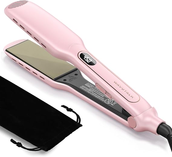 Wavytalk Wet to Straight Hair Straightener, 1.75 Wide Vent Sesh Flat Iron | Straightener for Damp or Dry Hair with Dual Voltage Leave Silky Smooth Look, 20% Faster Styling, Pink
