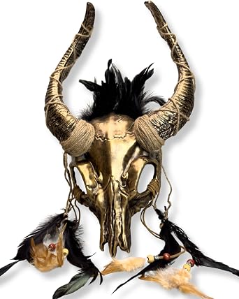Goat Ram Horns Mask Headpiece Headdress Pagan Animal Skull Ball Masquerade Ball Ram Horns Cosplay Devil Mask Venetian Woodland Forest Fairy Sheep Buffalo Bull Costume Masks (Gold)