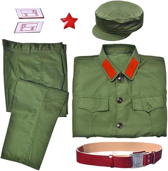 Chinese Army Uniform Set Retro Officer Costume Green Soldier Outfit for Veteran Memorial Performance Show Dress Up