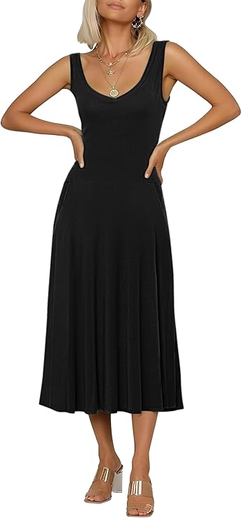 Urban CoCo Women's Summer Casual Sleeveless Flared Midi Dress Swing T-Shirt Dresses with Pockets