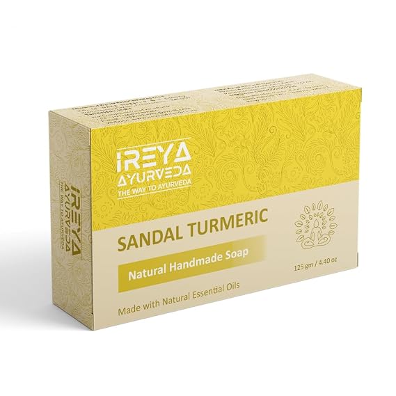 Sandal Turmeric Soap- 125 g (4.4oz) | Made With Turmeric & Sandalwood | Bathing Soap Bars for men and women | Ayurvedic Natural Skin Care | Haldi Chandan Soap For All Skin Types
