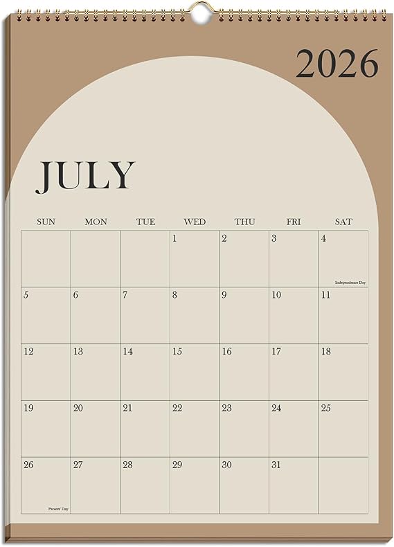 Calendar 2026-2027 - 18 Months Wall Calendar from July 2026 - December 2027, 2026-27 Wall Hanging Calendar Planner with Thick Paper, 12" x 14.5", Beige