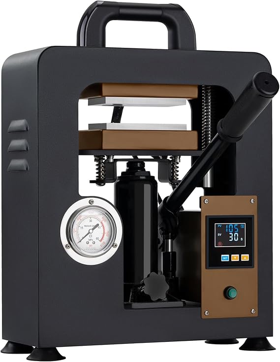 Heat Press Machine for Rosin, 7 Ton Hydraulic Rosin Extractor with Pressure Gauge, Dual 6 x 12 cm Heating Plates, Digital Temperature Control and Timer