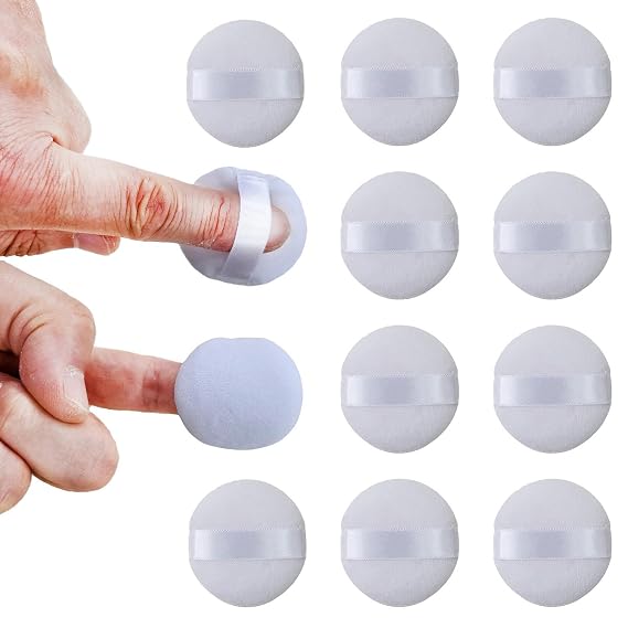FADETTE Soft Microfiber Small Powder Puff 12 Pcs - 1.75in Diameter x 1.5in Diameter Powder Pact Makeup Sponges for Powder Beauty Gifts for Women Beauty Blender Sponge (Small) (White)
