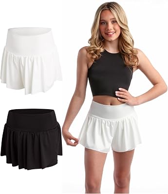 Sweet Hearts Girls Athletic Skort - 2 Pack Girls Butterfly Shorts with Spandex Lining Skirts with Shorts: Made in USA 5-18