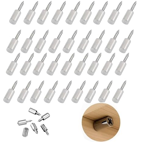 Self-Tapping Screws with Non-Slip Sleeve - Cabinet Laminate Support, Shelf Pins, Steel Pegs for Glass Furniture and Cabinet Support (30)