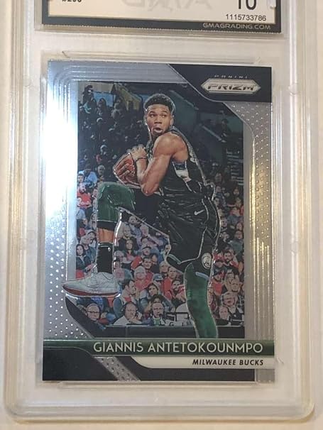 2018-19 Prizm Basketball #296 Giannis Antetokounmpo Milwaukee Bucks Graded GEM MINT GMA 10 Official NBA Trading Card by Panini America (Serial Number May Vary)