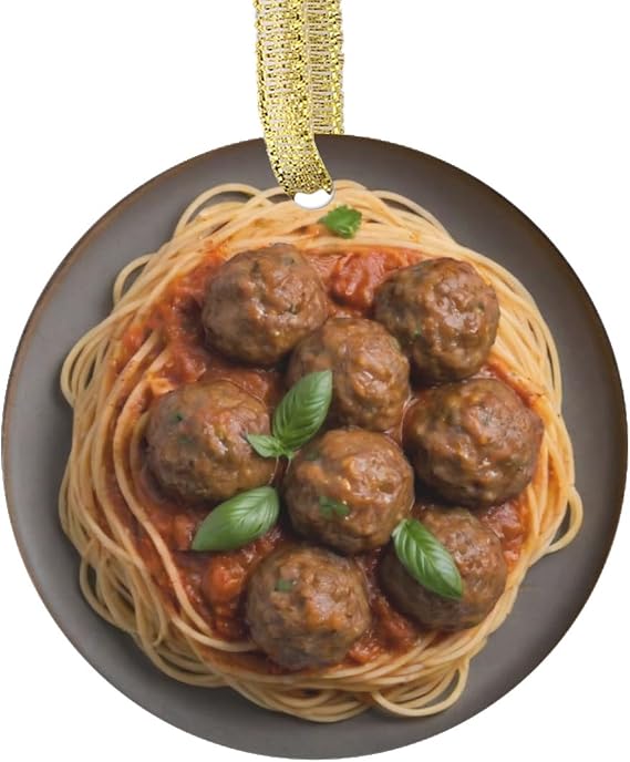 Custom Personalized Christmas Ornament Italian Spaghetti and Meatballs Cuisine Cute Dinner Cute Foodie Gifts Holiday Food Themed Ornaments (Flat Design - NOT 3D)