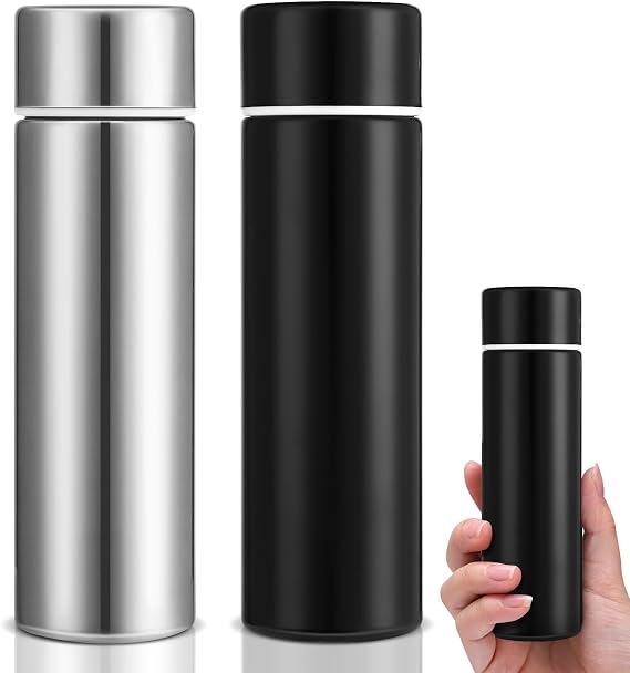saerryor 2 Pcs Stainless Steel Water Bottle150MLMini Flask Black Silver | Coffee Vacuum Small Flasks, Small Capacity Portable Travel Drink Water Bottle, Insulated Cup