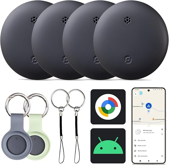 Reyke Android Tracker Tags, Works with Google Find Hub, 4 Pack