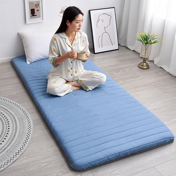 Japanese Floor Mattress Futon Mattress Foldable Mattress 1.7 Thick Tatami Mat Portable Sleeping Pad for Lounger Pillow Bed,Camping, Guest Room, Dorm,Blue/35.4x74.8in