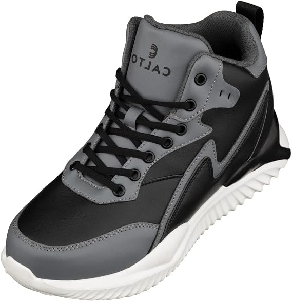 CALTO Men's Invisible Height Increasing Elevator Trainer Shoes - Black/Grey Lace-up Lightweight Fashion High-Top Sneakers - 4 Inches Taller - S3061 - Size 12 D(M) US