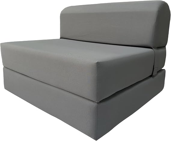 D&D Futon Furniture Gray Sleeper Chair Folding Beds, Convertible Studio Sofa Bed, High Density Foam (70 x 32 x 6 in Thick)