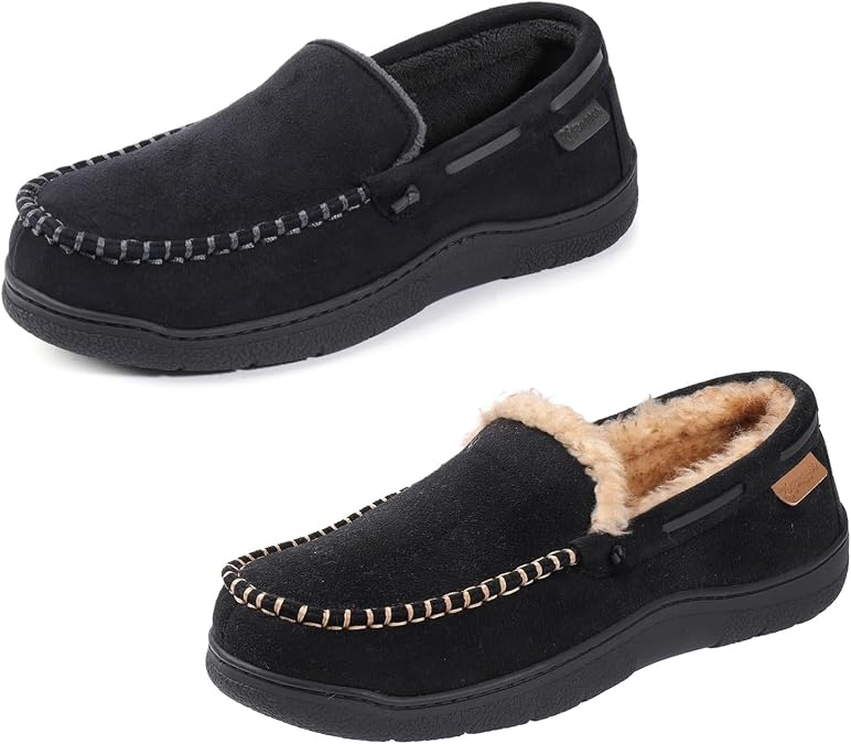 Zigzagger Set of 2 Pairs of Men's Moccasin Slippers, Size10,Black