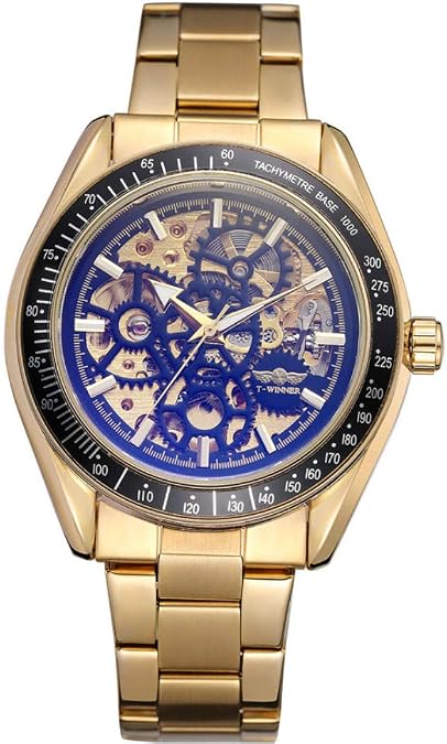 Winner Watches Classic Black Golden Men's Mechanical Automatic Wristwatches Luxury Transparent Watch Bracelet Clasp