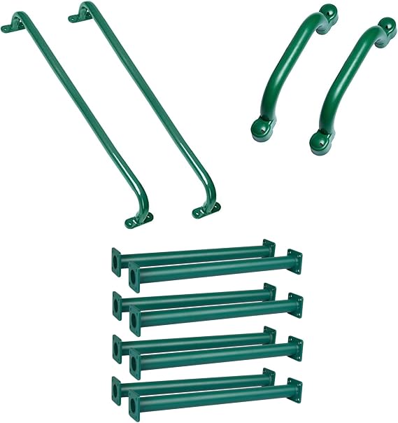 Bacaloo 16.5 Inches Monkey Bars for Kids Outdoor - 8 Green Powder Coated Bars, Set of Two 37 Inch Safety Handle Bars, and Set of Two 9.5 Inch Safety Handle Bars