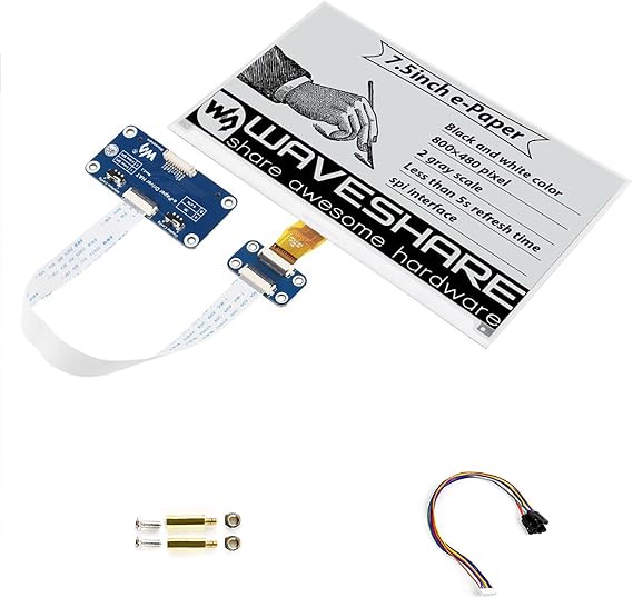 7.5inch E-Ink Display HAT for Raspberry Pi 4B/3B+/3B/2B/Zero/Zero W/Zero WH and Jetson Nano no/Ard/Nucleo 800x480 Pixel Black White Two-Color SPI Interface E-Paper Screen LCD