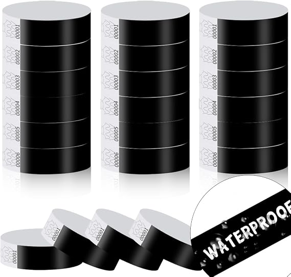 300 Pack Paper Wrist Bands for Events Waterproof Wristbands Lightweight Festival Identification Arm Bands Neon Adhesive Event Bracelets for Party(Black)