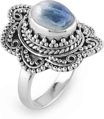 925 Sterling Silver Ring, Natural Rainbow Moonstone Gemstone, Handmade Ring for Women, Minimalist Bohomian Jewelry, Fidget Wedding Promise Ring, Christmas Gift