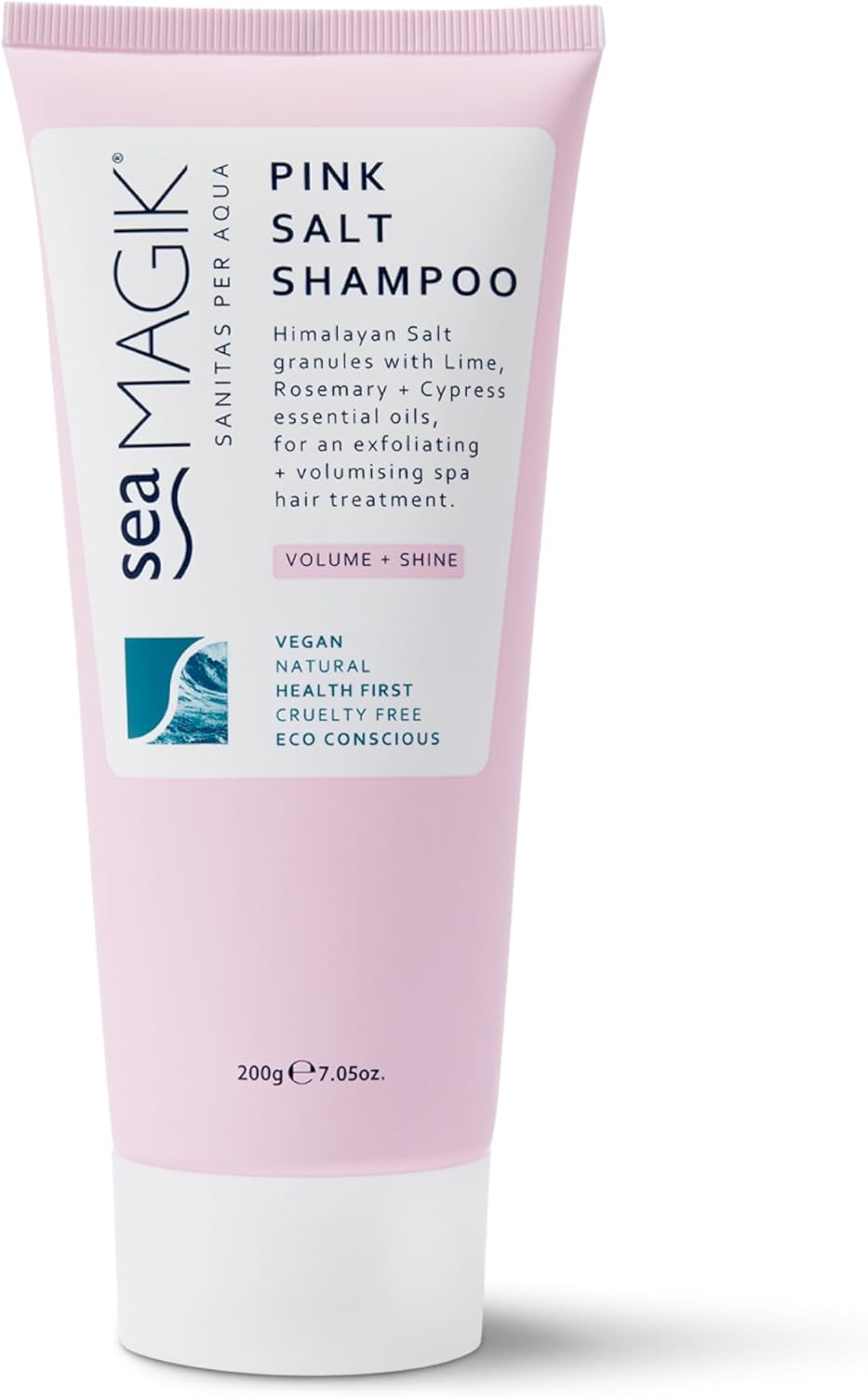 Sea Magik Natural Shampoo - SLS Free, Exfoliating and Volumising with Pink Salt Granules, Professional Spa Hair Treatment with Fragrance, Deeply Cleanses, Vegan, Cruelty Free 200g