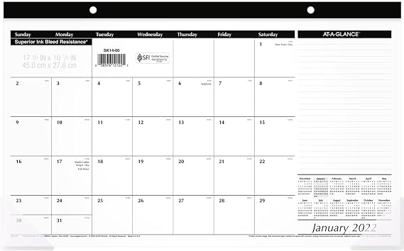 2022 Desk Calendar, AT-A-GLANCE Desk Pad Calendar, 17-3/4" x 11", Compact (SK1400)