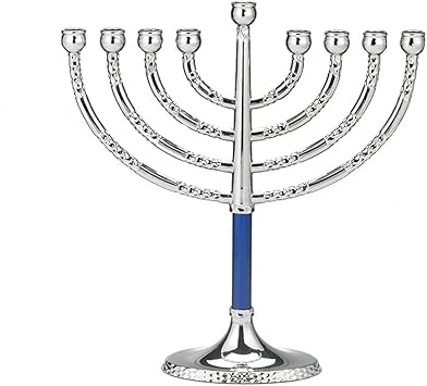 Rite Lite LTD MP-74-BL Classic Elegance Menorah Silvertone with Blue Accents Hammered Accents