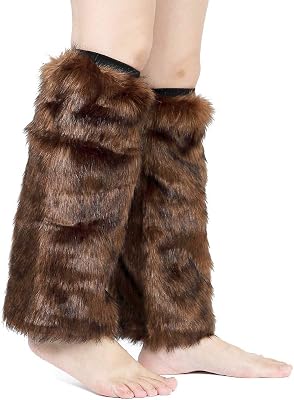 PowerKing Womens Faux Fur Leg Warmer Furry Long Boot Cuffs Cover for Winter Wear and Outdoor Activities