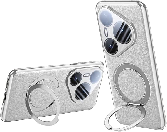 QUIETIP Magnetic Case for Huawei Pura 80 Pro,Compatible with MagSafe with 360 Magnetic Rotatable Ring Stand Cover,White