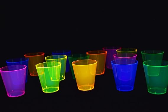 DirectGlow 2oz Neon UV Blacklight Reactive Glow Party Shot Glasses (50-Count, Assorted)
