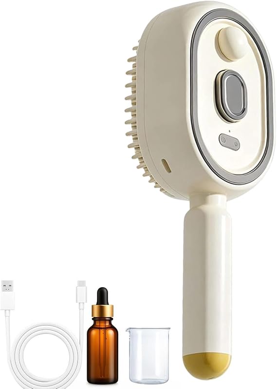 Electric Spray Air Cushion Massage Comb Electric Steaming Brush Hair Straightener Portable Detangling Steam Brush Anti-Static for Frizzy Hair Scalp Care