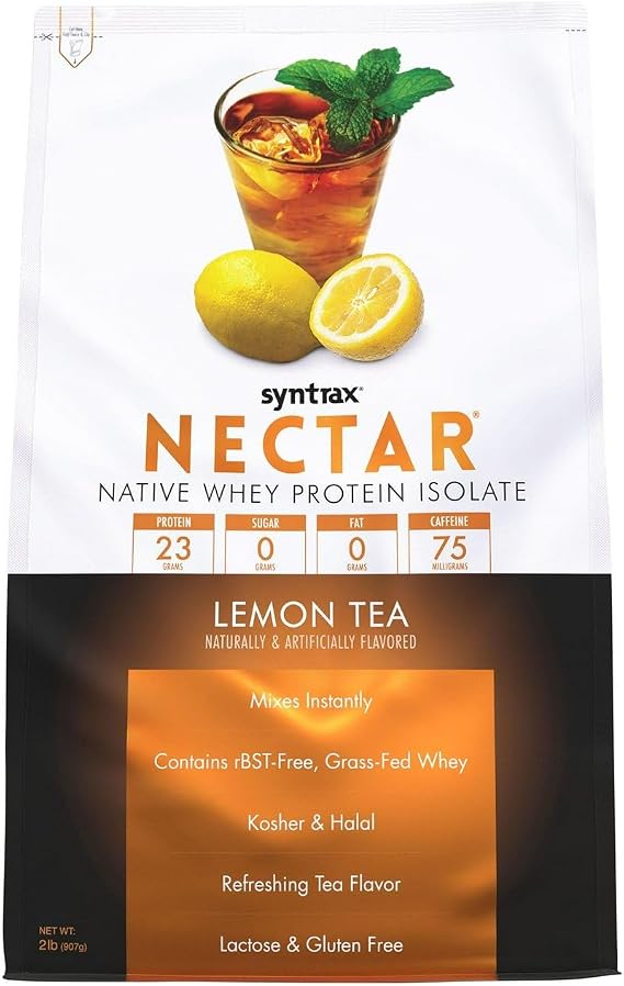 Syntrax Nutrition Nectar, 100% Whey Protein Isolate Powder, Refreshing Fruit Flavor, Lemon Tea, 2 lbs