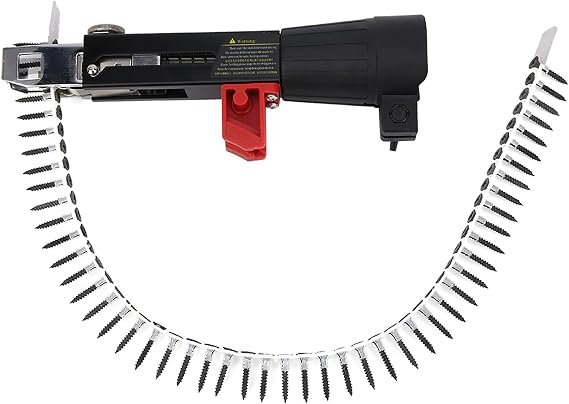 Automatic Chain Nail Gun, Electric Drill Screw Adpter Attachment, Auto Feed Screwdriver Tape Tightening Equipment Woodworking Tool for Drywall Wood Board Ceiling DIY Enthusiasts