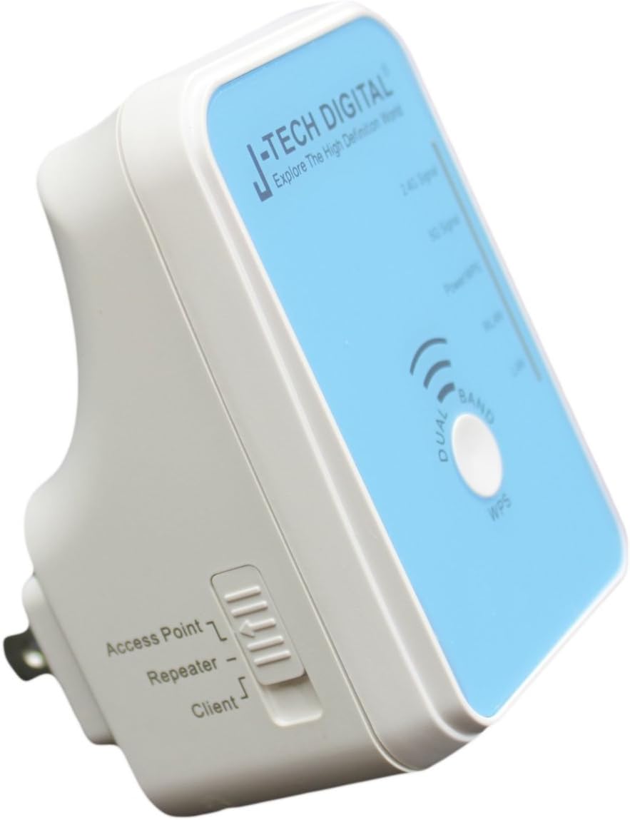 J-Tech Digital ® 300Mbps 2.4GHZ 5GHZ Dualband Wireless Range Extender WiFi Repeater Full Coverage Router WiFi Repeater Supports Router, AP, Repeater and Backward Compatible with 802.11bg