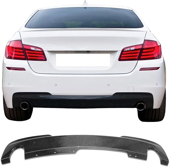 Fit 2011-2016 BMW F10 535 Only Matte Carbon Fiber Rear Diffuser | IKON MOTORSPORTS, 5 Series Factory Style Rear Bumper Lip, 2012 2013 2014 2015